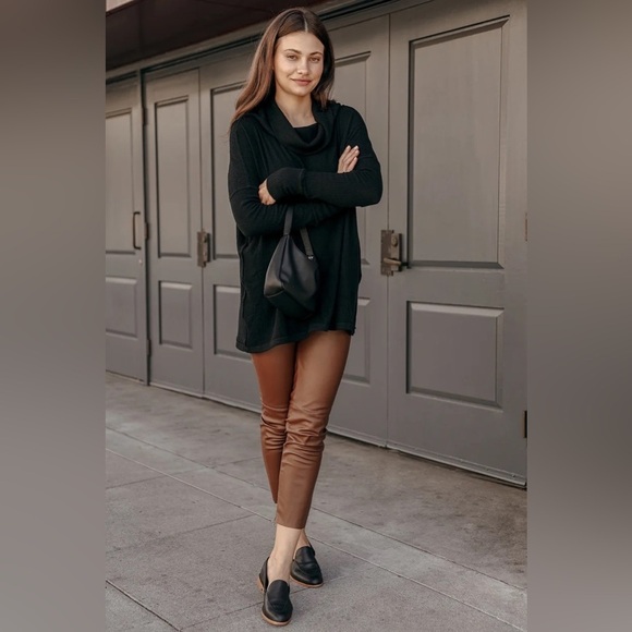 NEW Free People Juicy Long Sleeve Cowl Neck Split Back Top Black - Picture 5 of 6